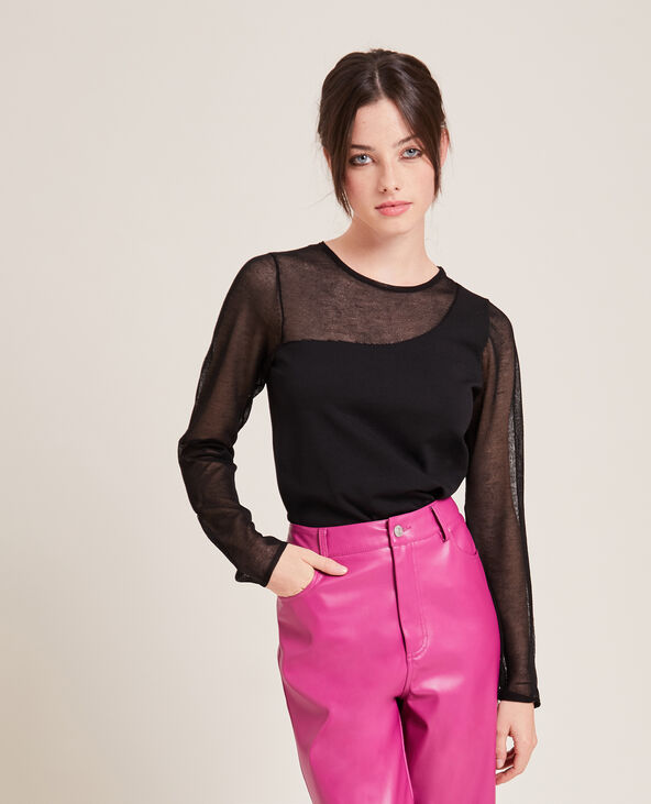 Top bi-matière effet one shoulder noir - Pimkie