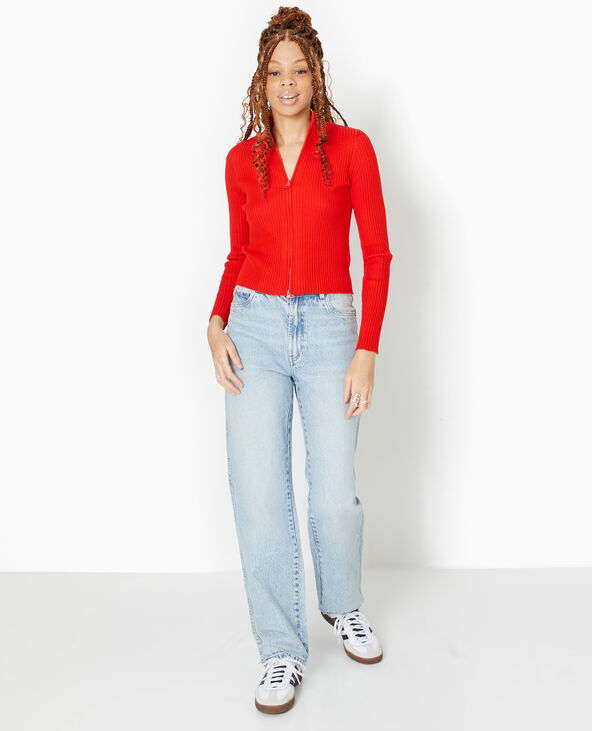 Gilet ajusté en maille côtelée col montant rouge - Pimkie