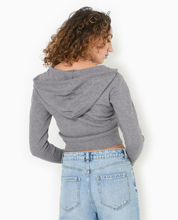 Gilet court zippé en maille fine avec capuche gris chiné - Pimkie