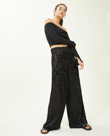 Pantalon femme taille haute en tissu noir - Vêtements