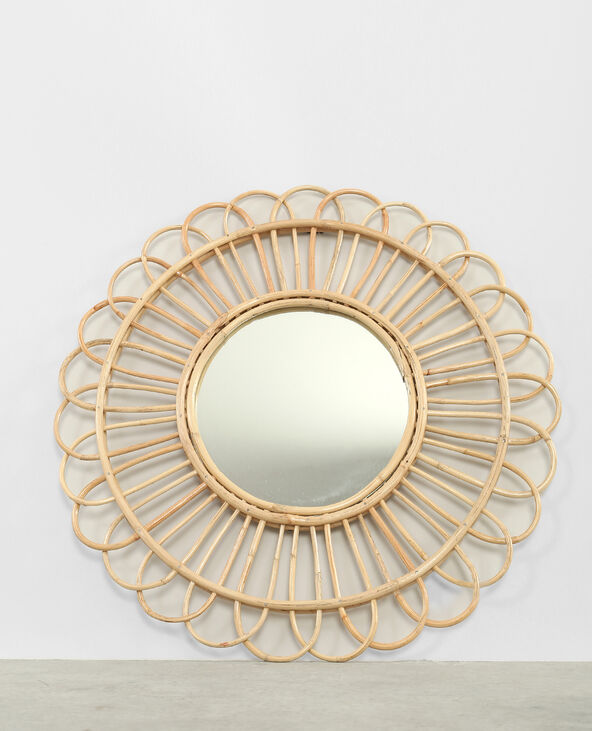 Miroir rond en rotin beige - Pimkie