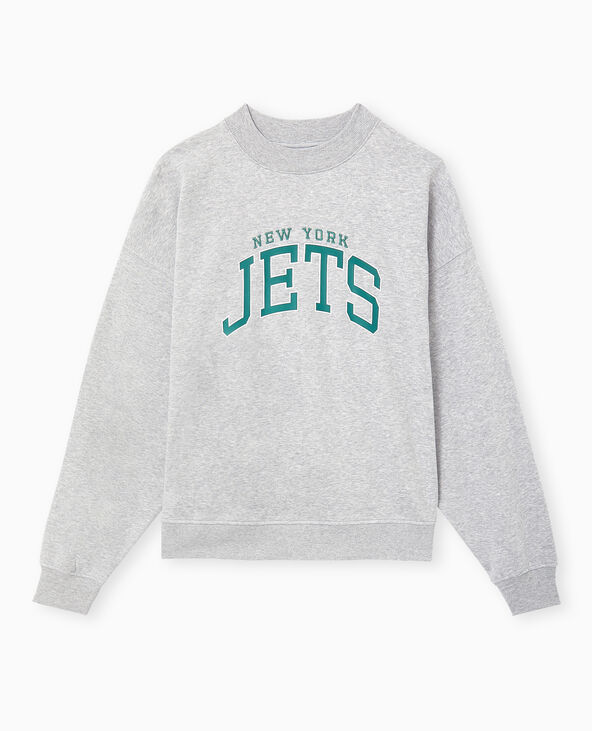 Sweat oversize avec print et broderie JETS gris chiné - Pimkie