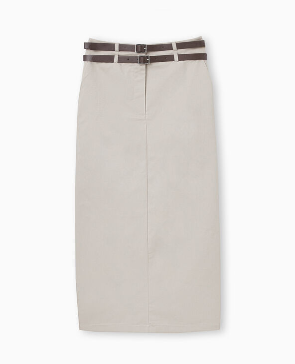 Jupe longue en toile avec ceintures beige - Pimkie