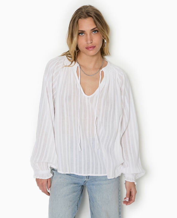Blouse ample avec nouette et manches ballons blanc - Pimkie