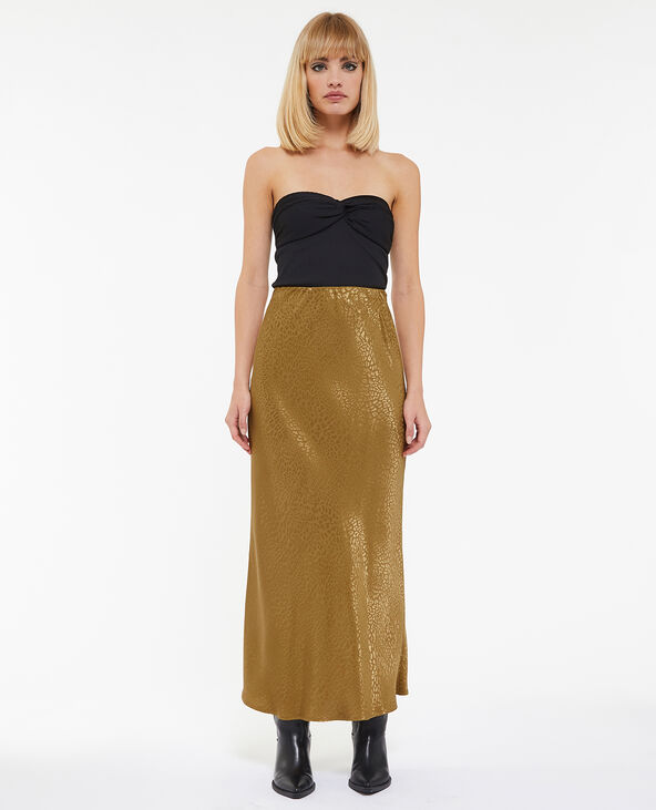 Jupe longue en satin jacquard motif léopard marron - Pimkie