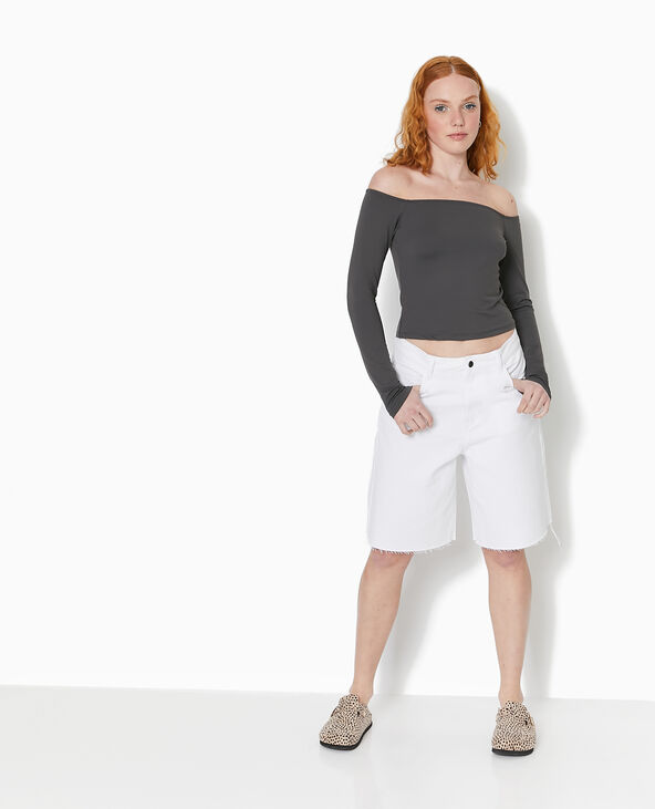 Top manches longues encolure Bardot gris foncé - Pimkie