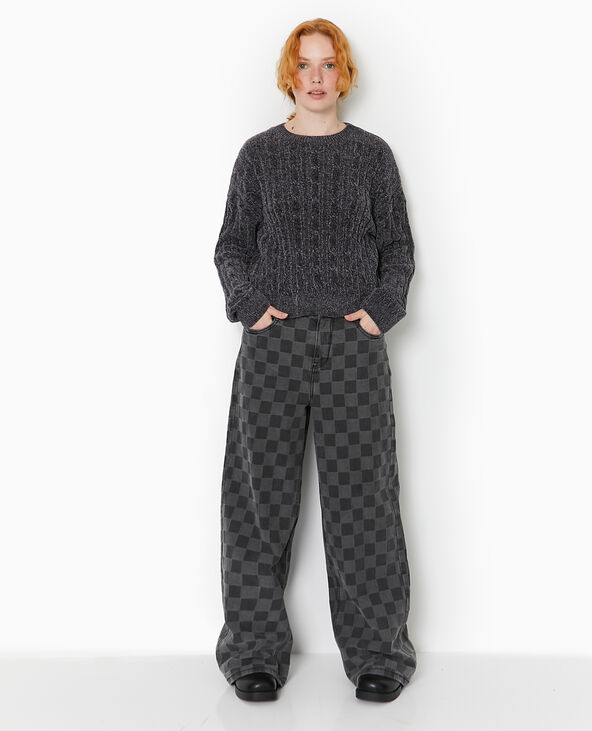 Pull col rond en maille chenille torsadée gris foncé - Pimkie