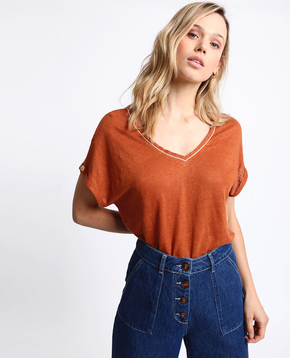 T-shirt col V marron - Pimkie