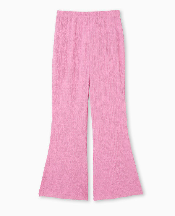 Pantalon flare en tissu reliéfé rose - Pimkie