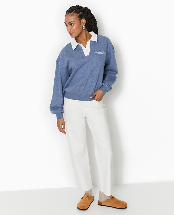 Sweat col polo avec broderie bleu foncé - Pimkie