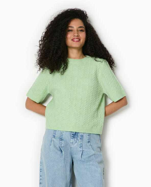 Pull manches courtes maille torsadée vert - Pimkie