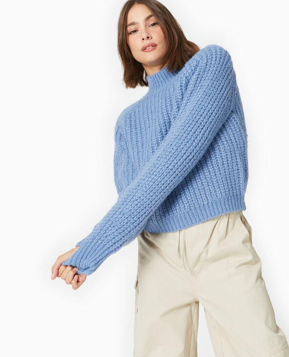 Pull col montant grosses mailles  bleu - Pimkie