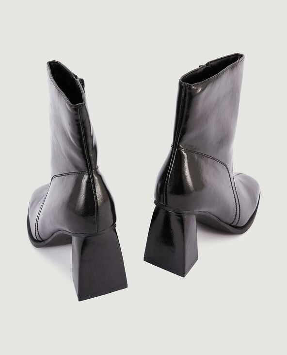 Boots bout carré avec talon trapèze noir - Pimkie