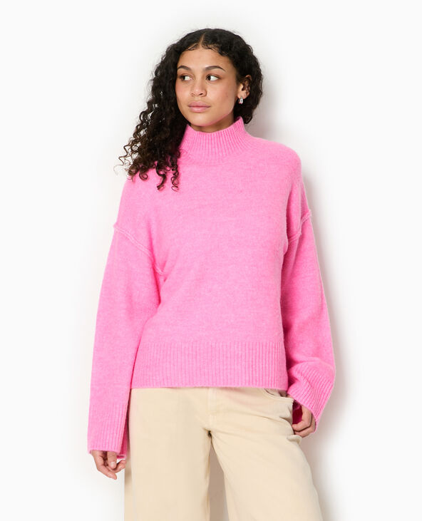 Pull col montant manches larges rose - Pimkie
