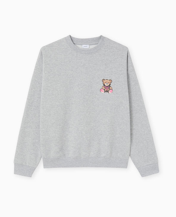 Sweat col rond avec print poitrine et dos gris chiné - Pimkie
