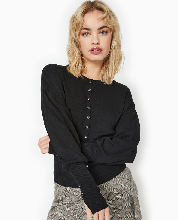 Gilet boutonné maille fine avec grands bord-côtes noir - Pimkie