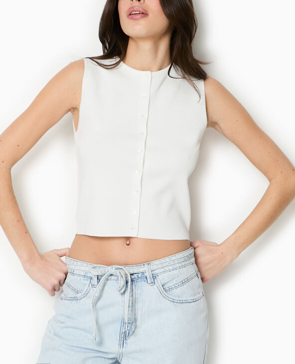 Top boutonné en maille fine blanc - Pimkie