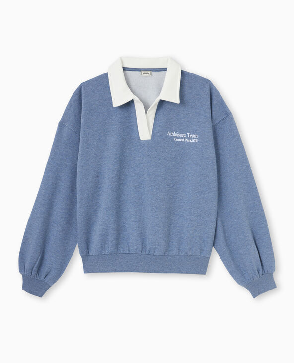 Sweat col polo avec broderie bleu foncé - Pimkie