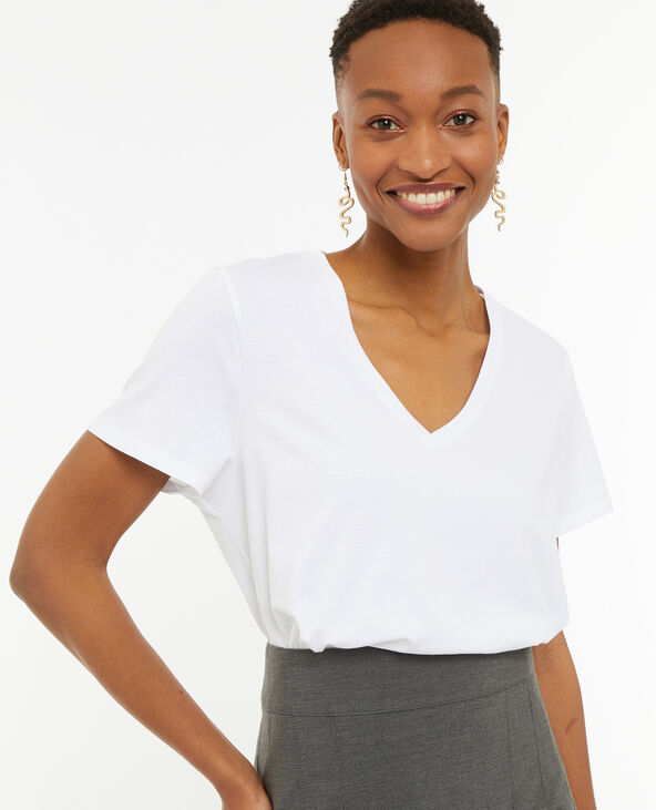 T-shirt oversize col V blanc - Pimkie