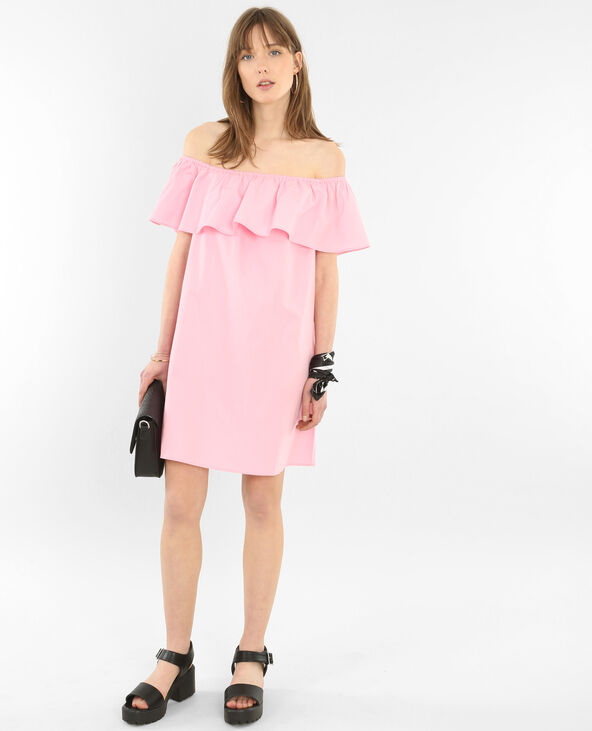 Robe popeline col bardot rose - Pimkie