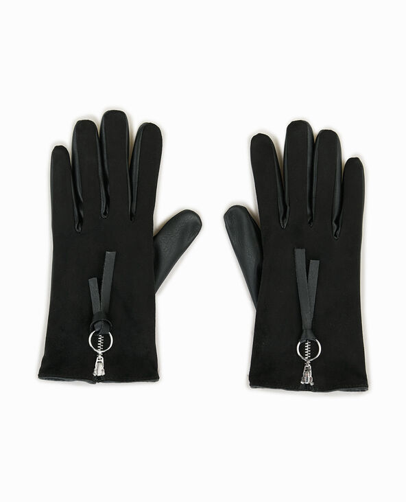 Gants en simili avec zip noir - Pimkie