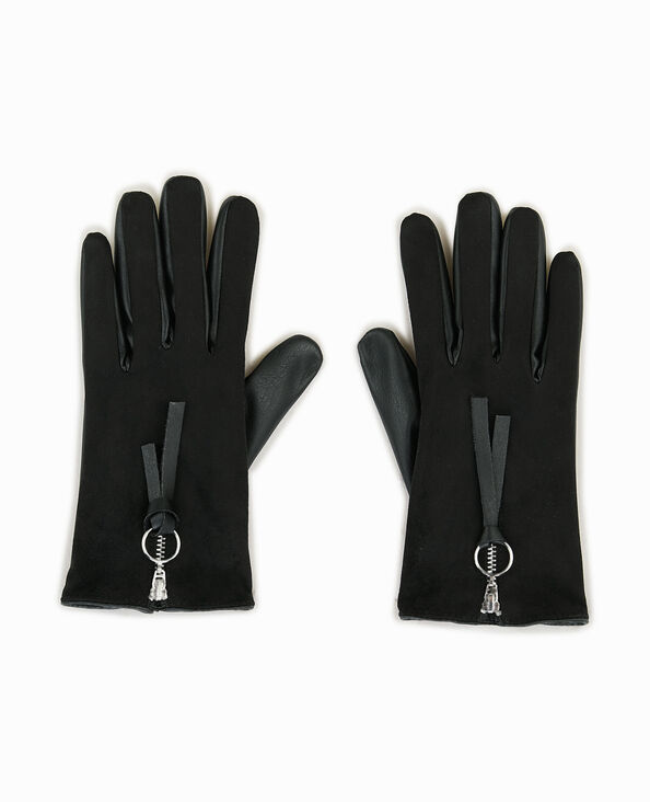 Gants en simili avec zip noir - Pimkie