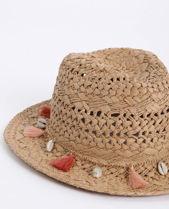 Chapeau en paille à bijoux beige - Pimkie