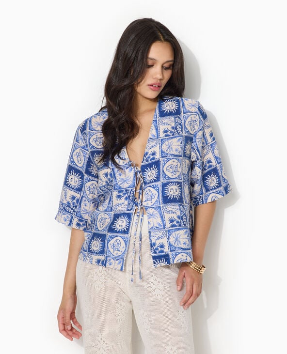 Chemise manches courtes avec liens à nouer bleu - Pimkie