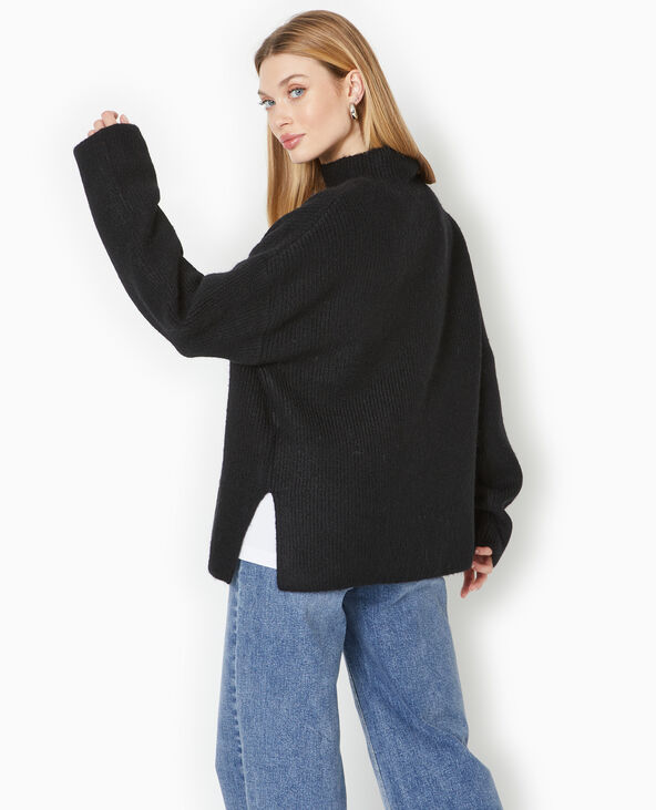 Pull col montant avec jeu de mailles noir - Pimkie