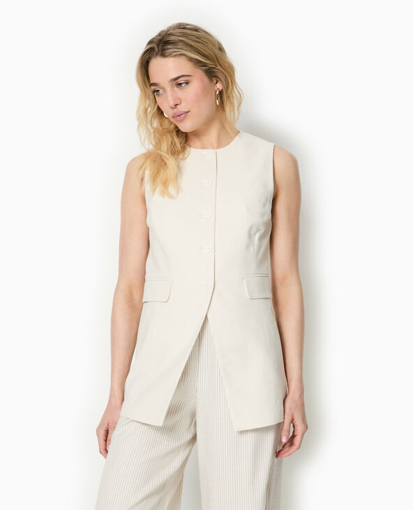 Veste longue sans manches avec lin blanc - Pimkie