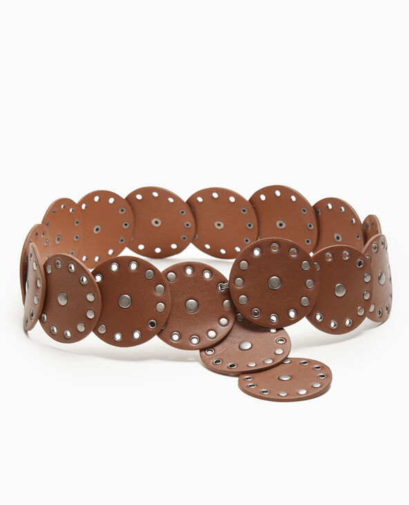 Ceinture avec ronds, œillets et clous marron - Pimkie