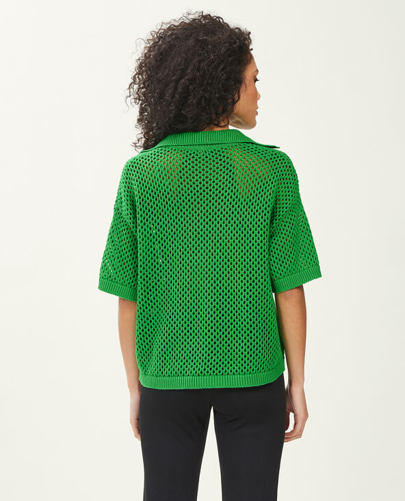 Top col polo maille ajourée vert - Pimkie