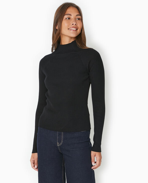 Pull fin en maille côtelée col montant noir - Pimkie