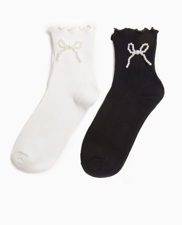 Lot de 2 paires de chaussettes avec nœuds perles blanc - Pimkie