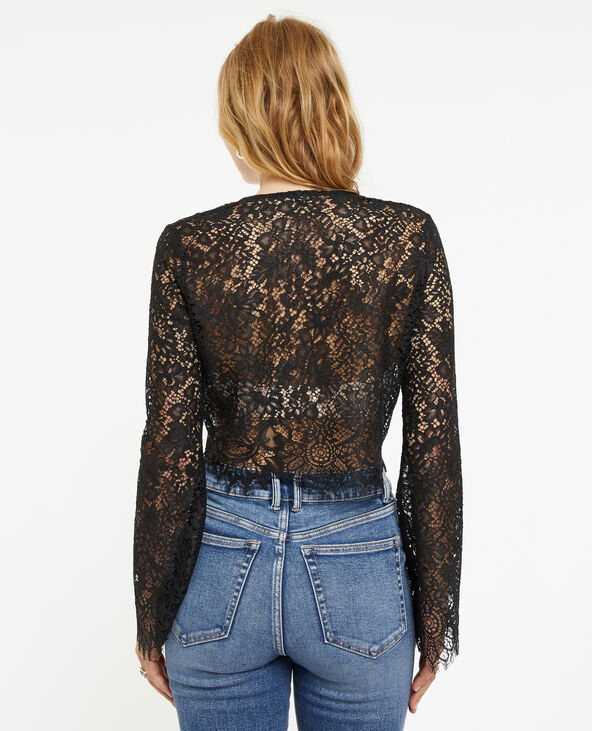 Blouse courte en dentelle noir - Pimkie