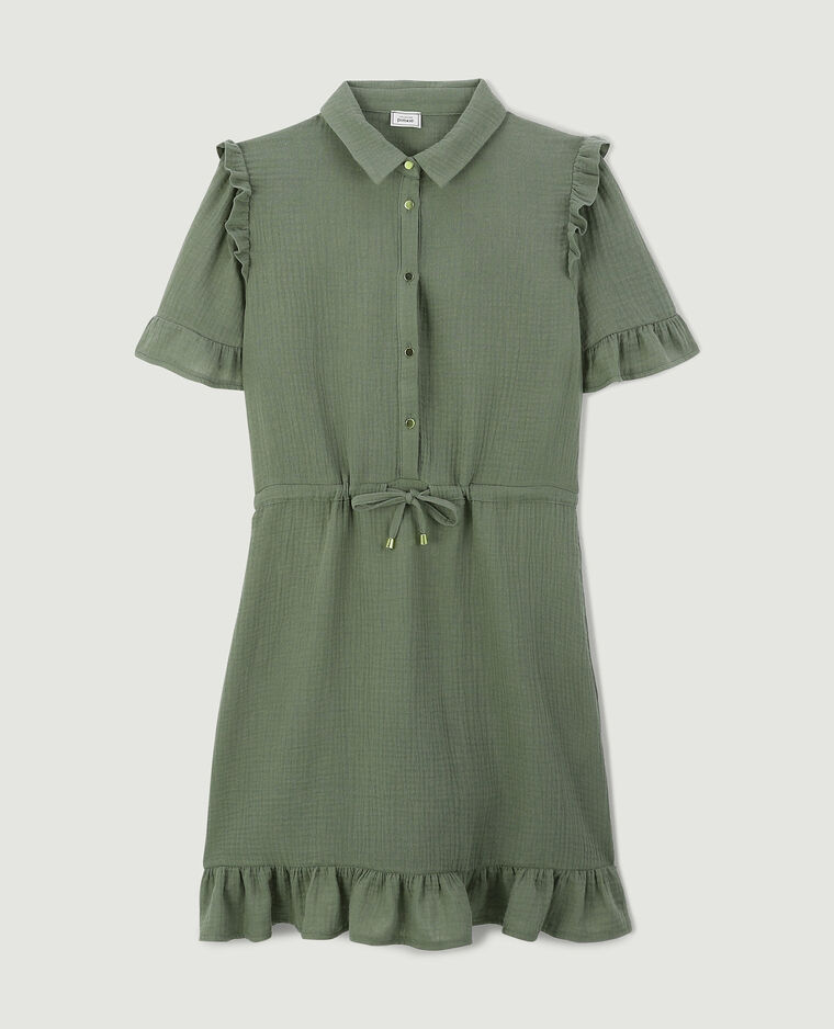 Robe courte boutonnée en gaze de coton vert de gris - Pimkie
