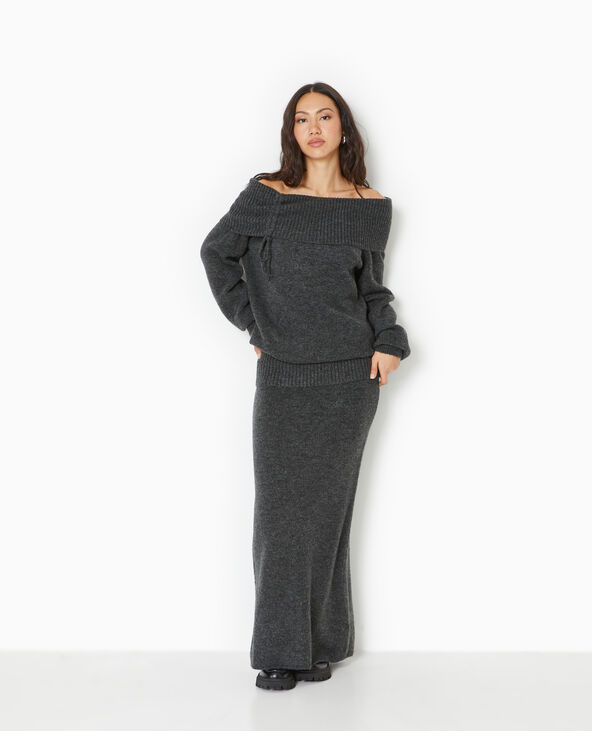 Jupe longue en maille avec ceinture revers gris foncé - Pimkie