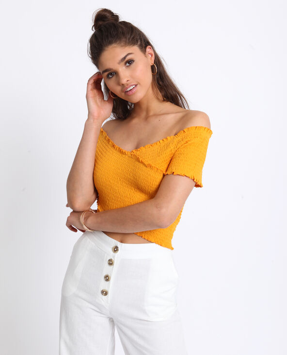 Crop top à col bardot jaune ocre - Pimkie