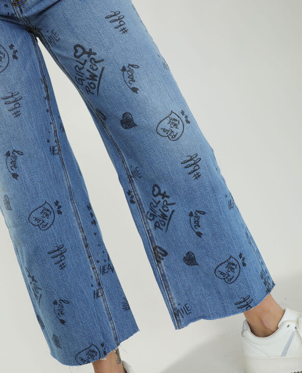 Jean wide leg high waist à écritures bleu - Pimkie