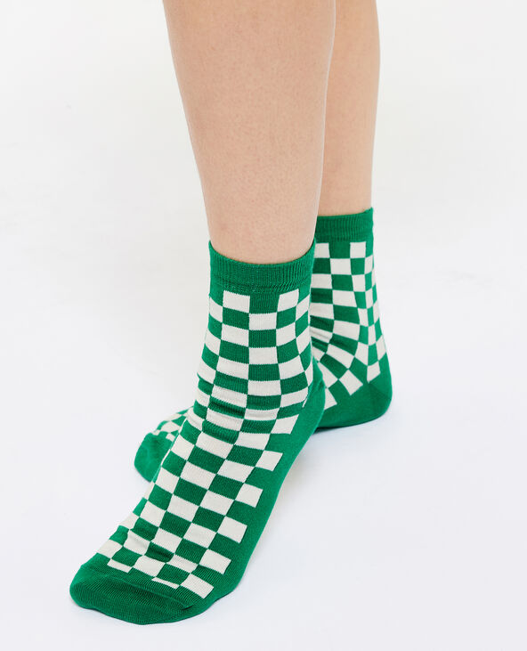 Paire de chaussettes motif damier vert - Pimkie