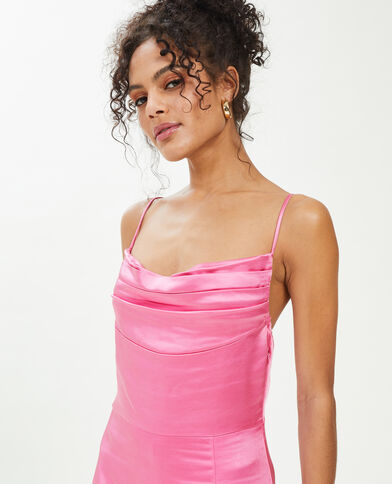 Robe longue tissu satiné encolure bénitier  rose - Pimkie