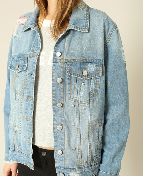 Veste en jean destroy bleu foncé - Pimkie
