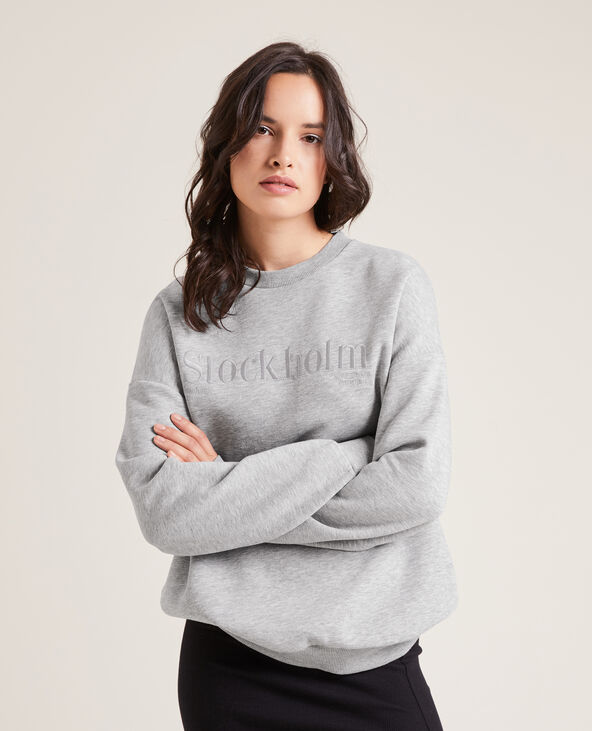 Sweat brodé gris chiné - Pimkie