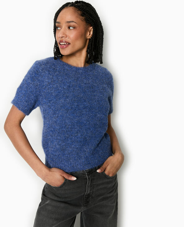 Pull manches courtes en maille douce bleu - Pimkie