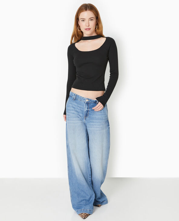Top manches longues avec cut out devant noir - Pimkie