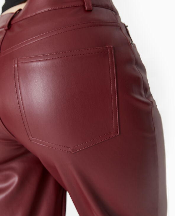 Pantalon droit taille haute en simili cuir bordeaux - Pimkie