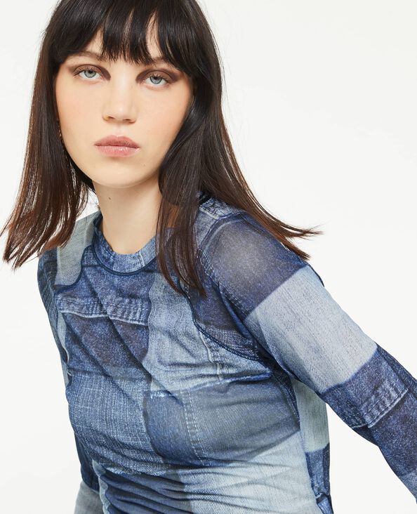 Top en tulle effet patchwork bleu - Pimkie