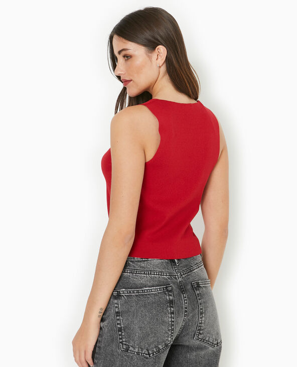 Top sans manches en maille avec fleur rouge - Pimkie
