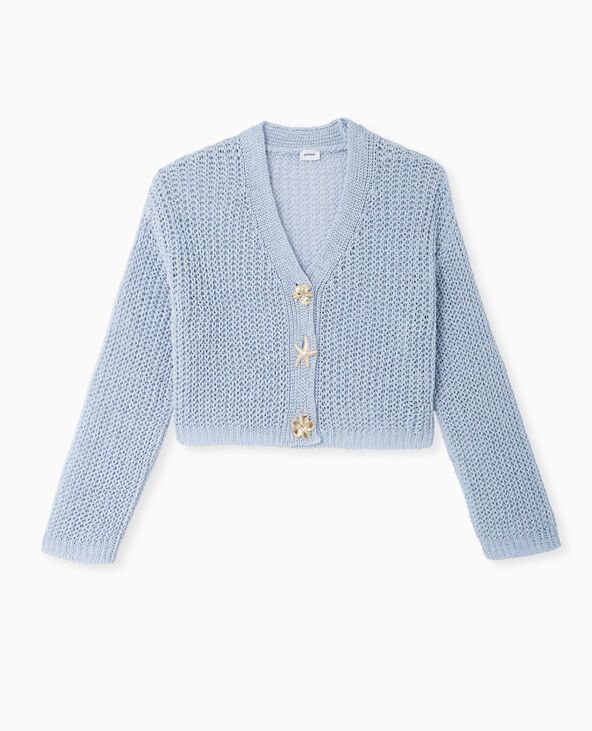 Gilet court en maille ajourée avec boutons bijoux bleu - Pimkie