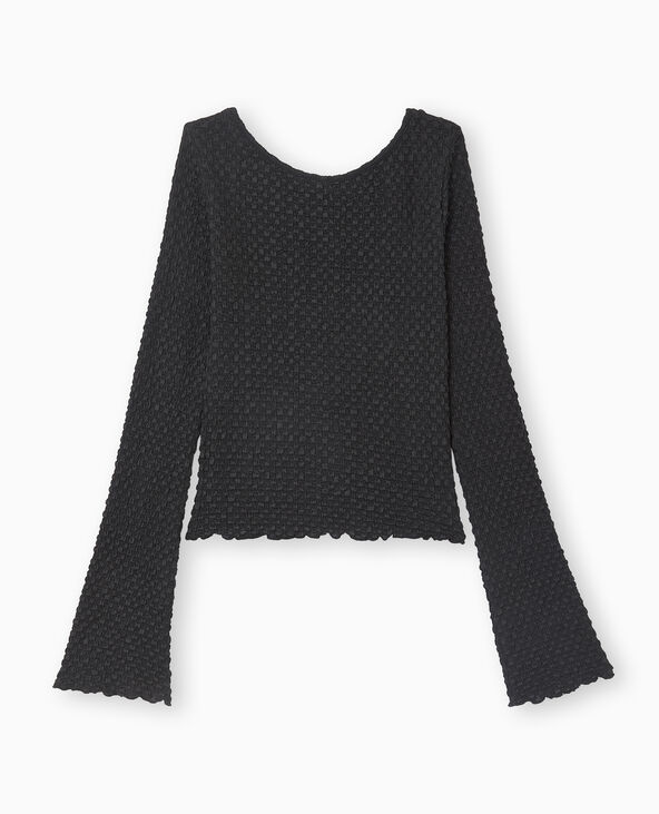 Top dos-nu manches flare en maille texturée noir - Pimkie